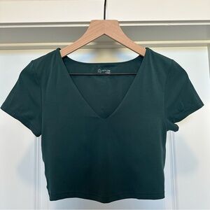 Aerie Offline Forest Green Cropped V-Neck Workout Top